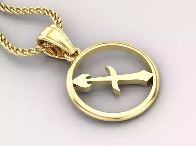 Circle Sagittarius Light Gold Pendant Version 6