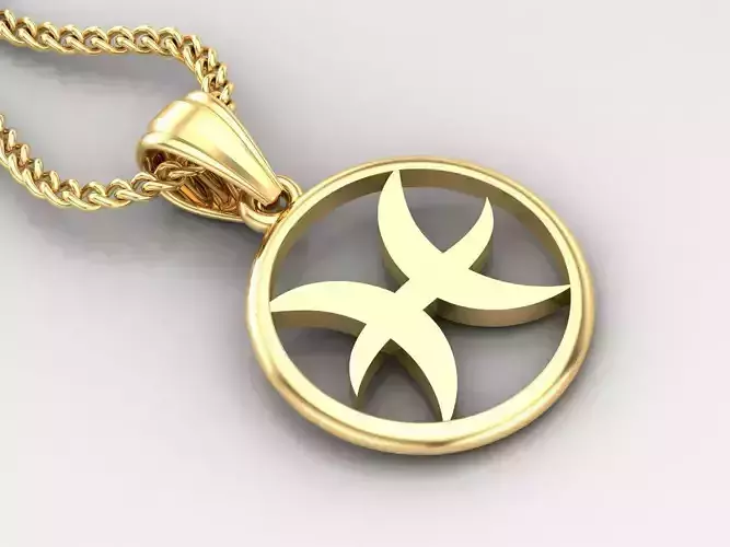 Circle Pisces Light Gold Pendant Version 6