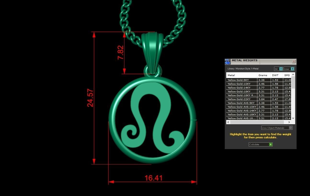 Circle Leo Light Gold Pendant Version 6 3D print model_1