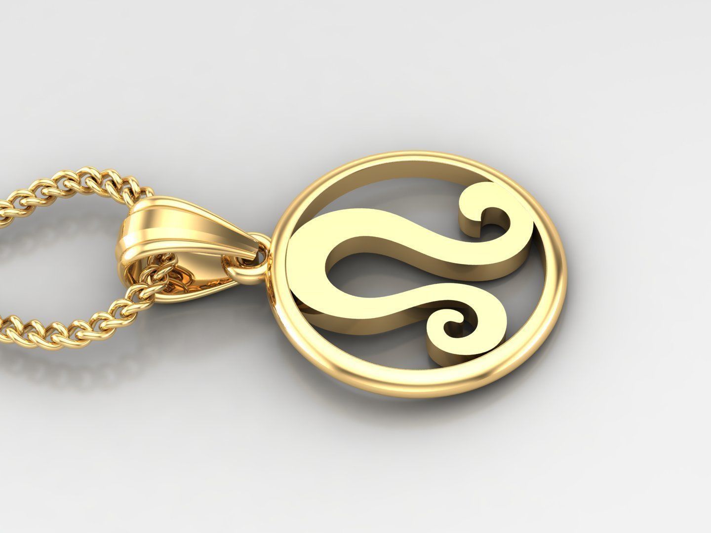 Circle Leo Light Gold Pendant Version 6 3D print model_3