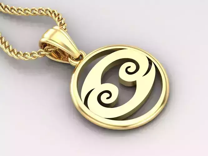 Circle Cancer Light Gold Pendant Version 6