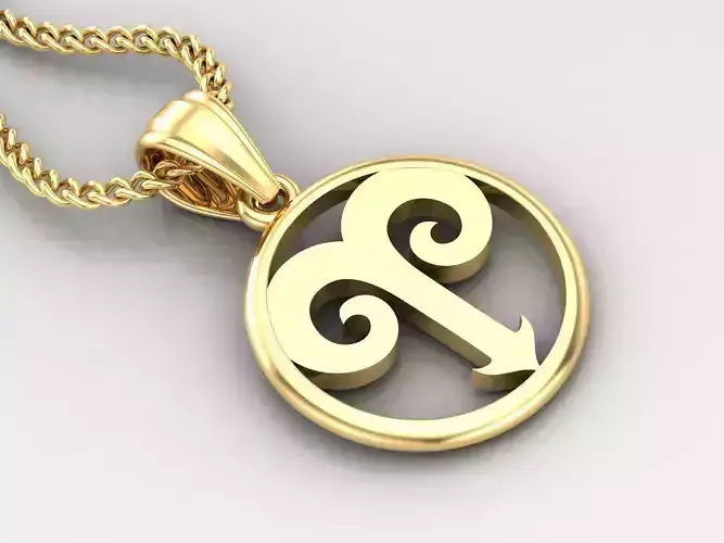 Circle Aries Light Gold Pendant Version 6 3D print model