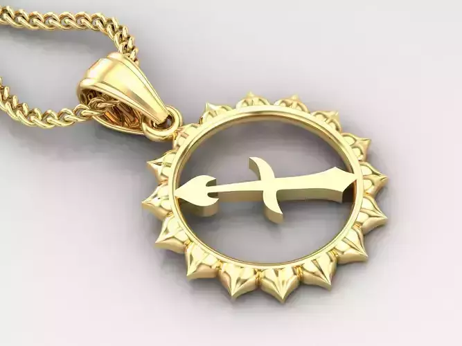 Sun Sagittarius Light Gold Pendant Version 7