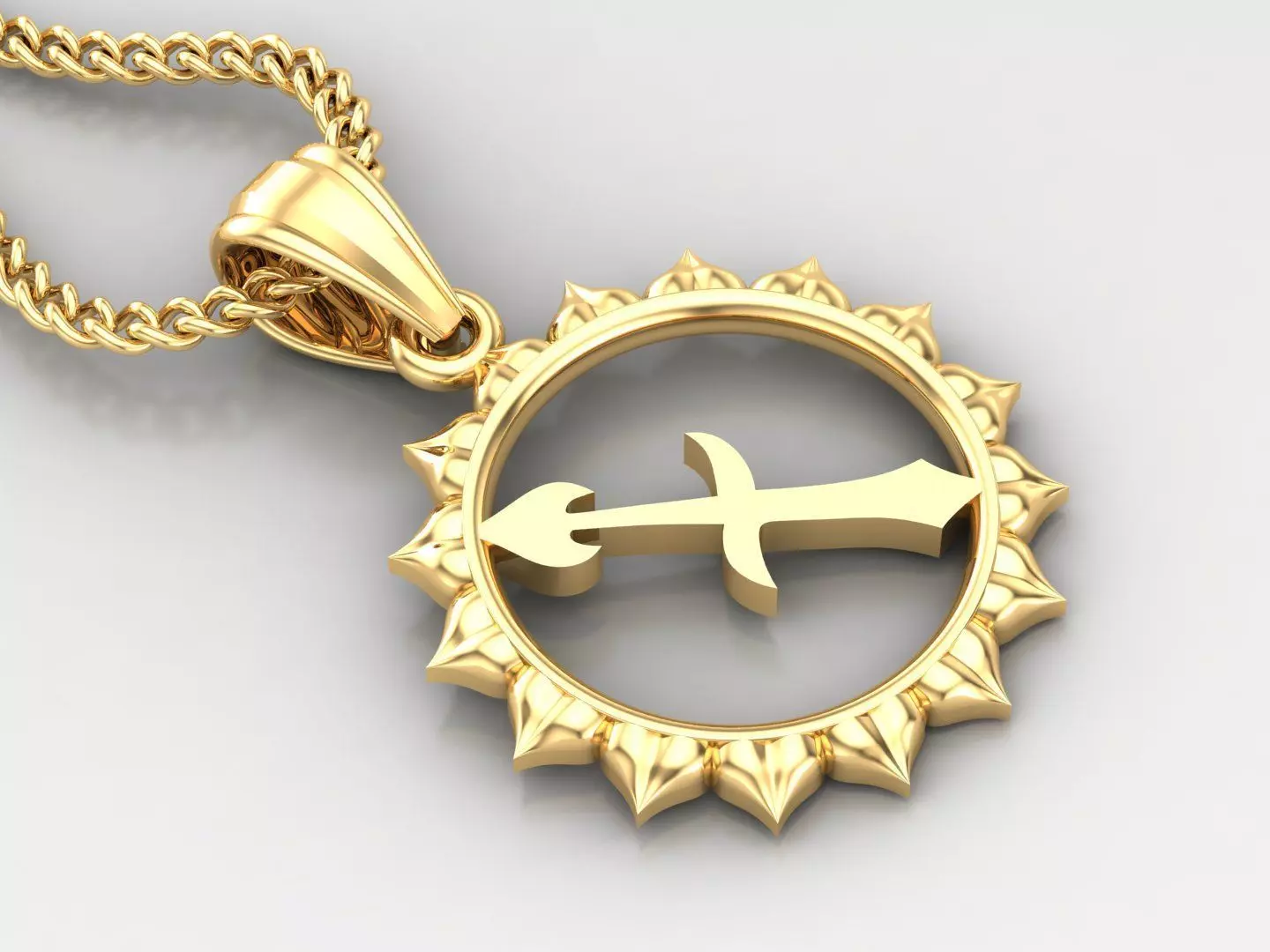 Sun Sagittarius Light Gold Pendant Version 7 3D print model_0