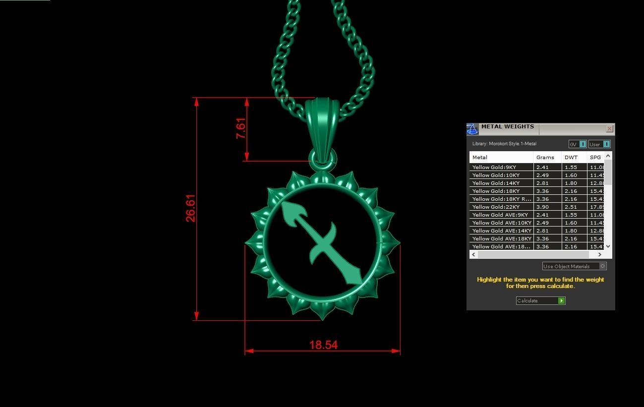 Sun Sagittarius Light Gold Pendant Version 7 3D print model_1