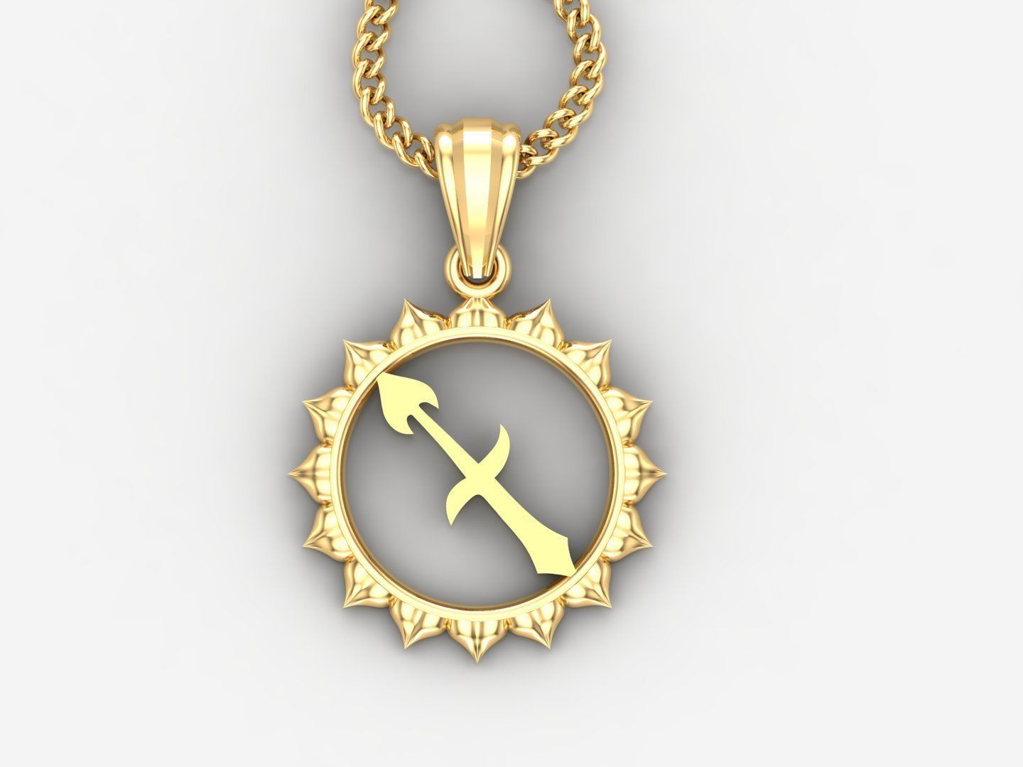 Sun Sagittarius Light Gold Pendant Version 7 3D print model_4