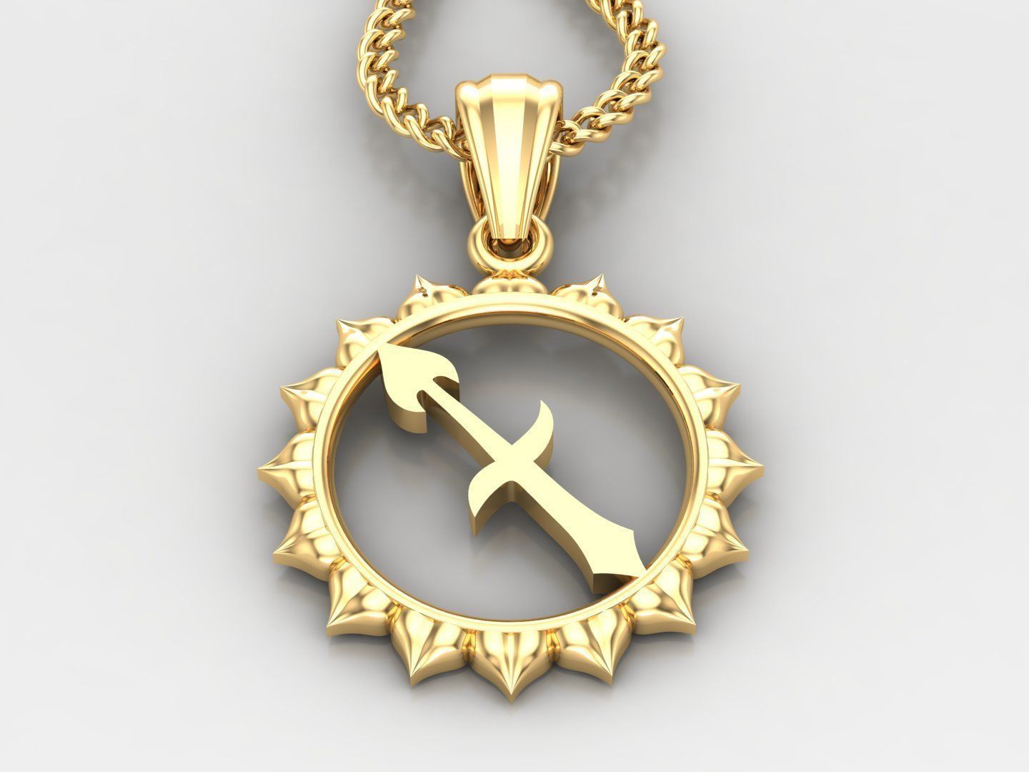 Sun Sagittarius Light Gold Pendant Version 7 3D print model_2