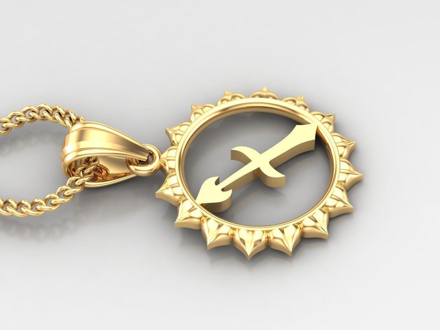 Sun Sagittarius Light Gold Pendant Version 7 3D print model_3