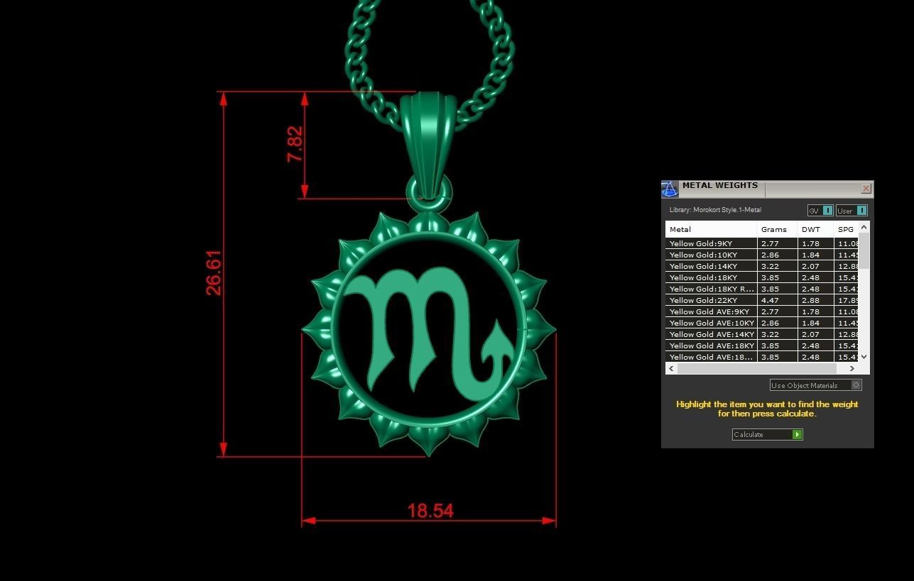 Sun Scorpio Light Gold Pendant Version 7 3D print model_1