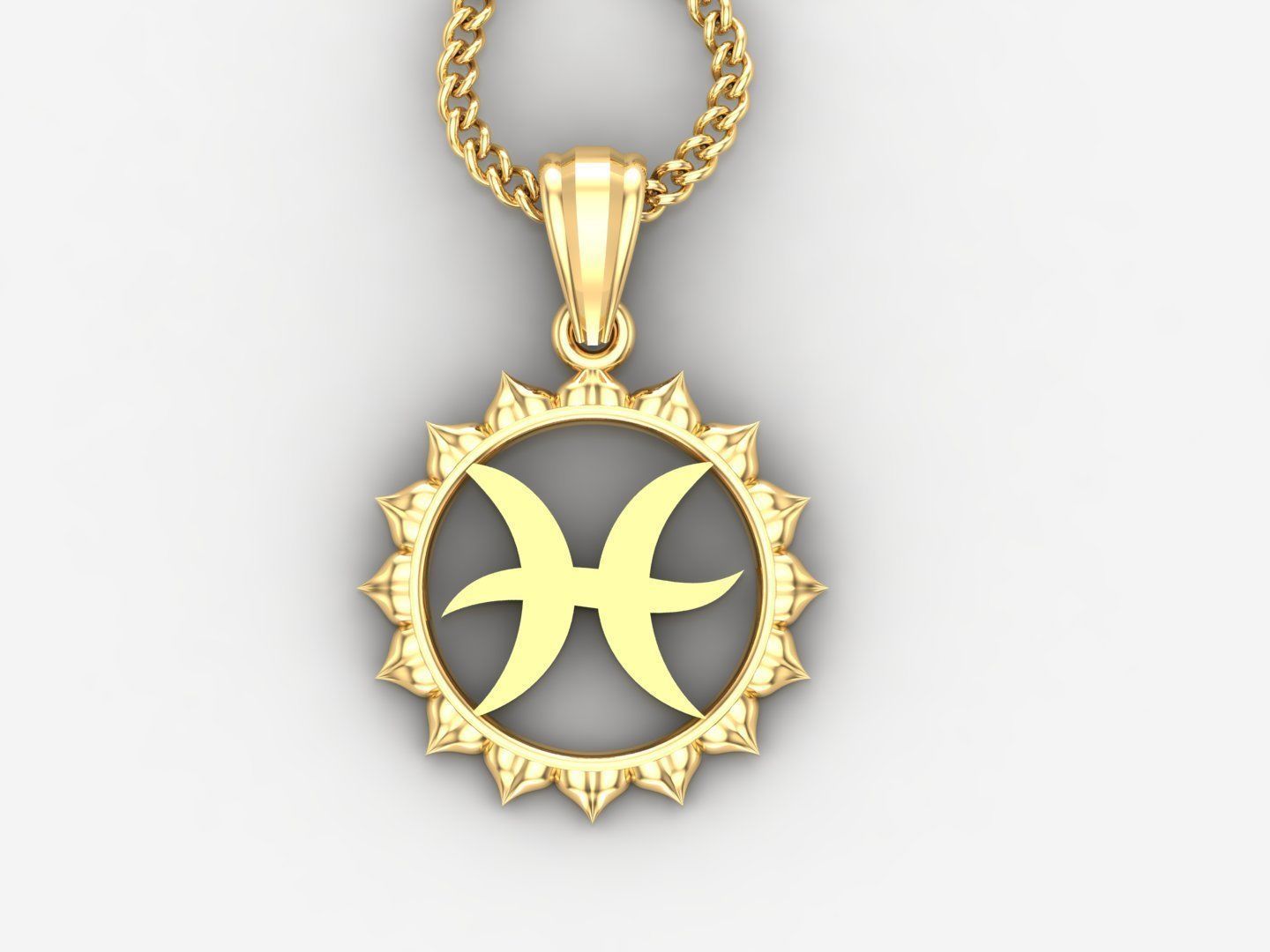 Sun Pisces Light Gold Pendant Version 7 3D print model_4
