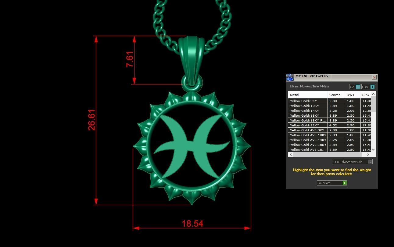 Sun Pisces Light Gold Pendant Version 7 3D print model_1
