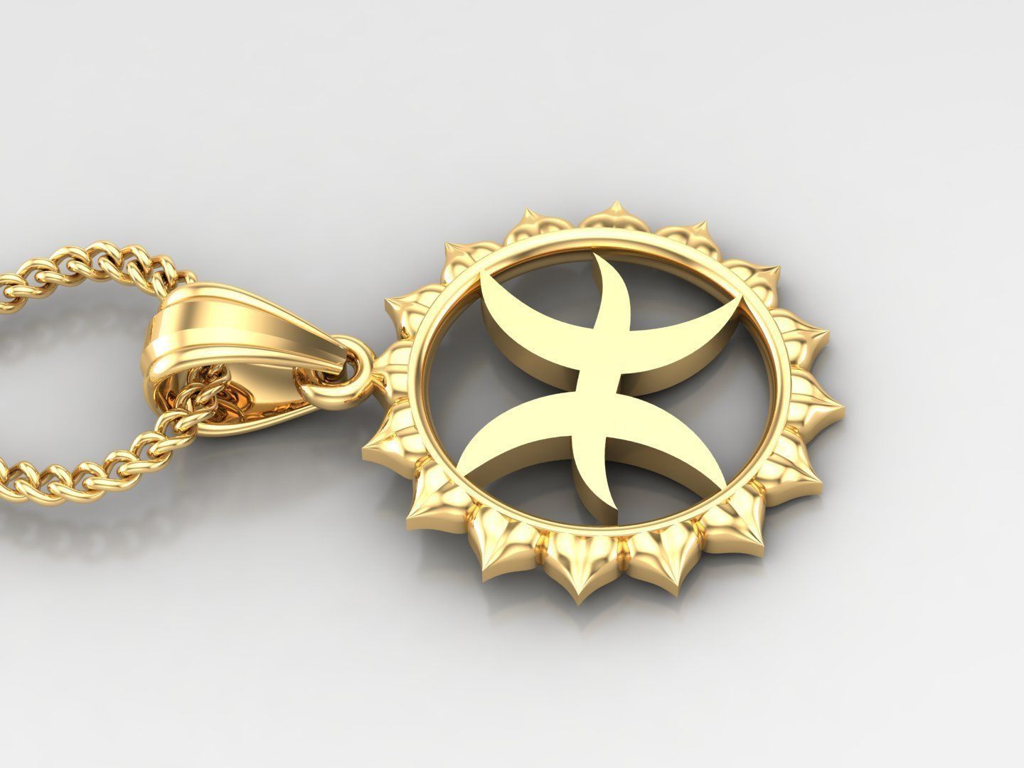 Sun Pisces Light Gold Pendant Version 7 3D print model_3