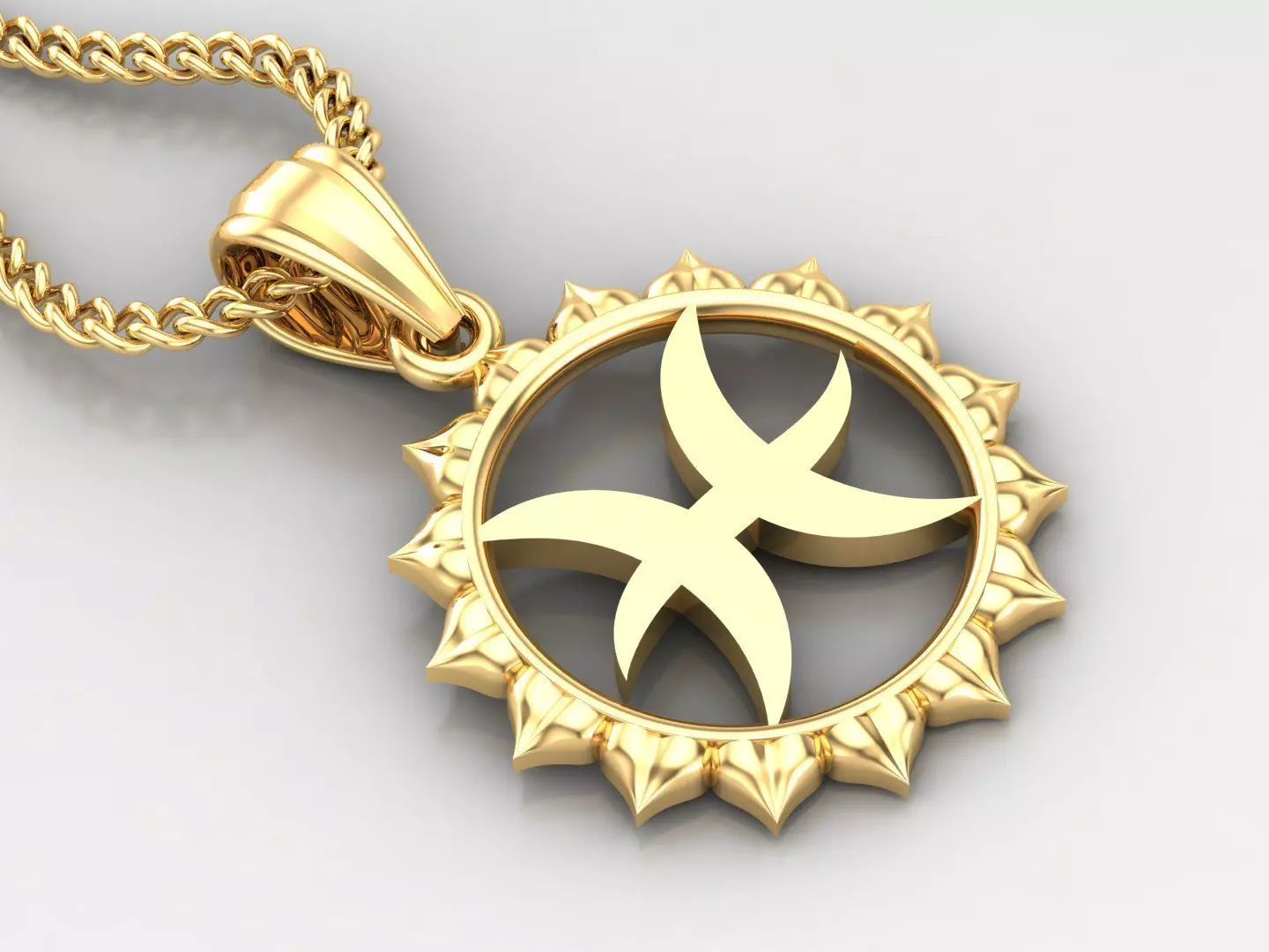 Sun Pisces Light Gold Pendant Version 7 3D print model_0