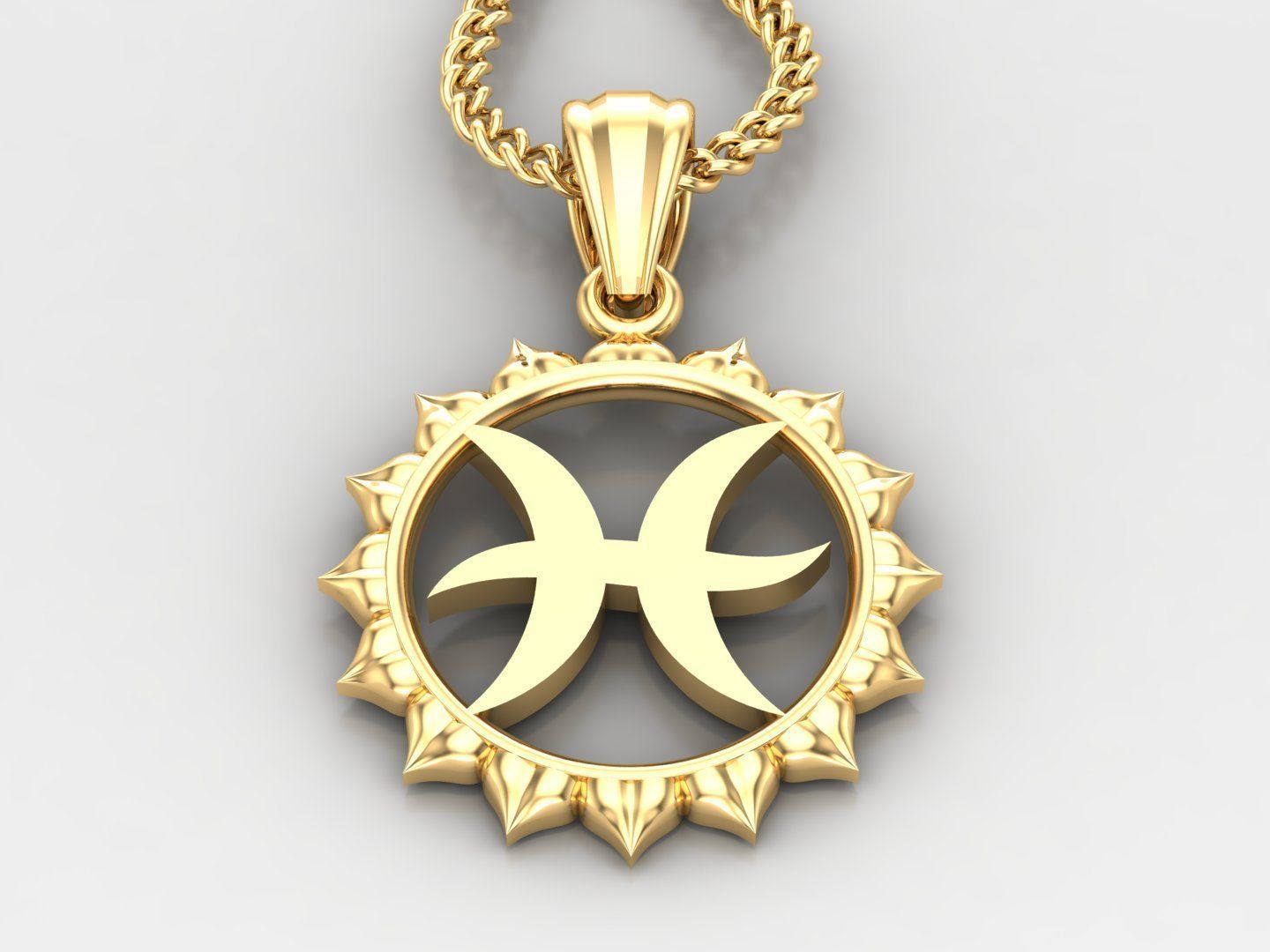 Sun Pisces Light Gold Pendant Version 7 3D print model_2