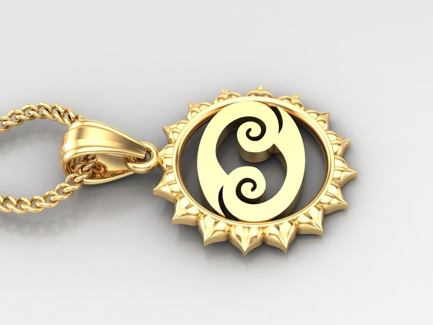 Sun Cancer Light Gold Pendant Version 7 3D print model_3