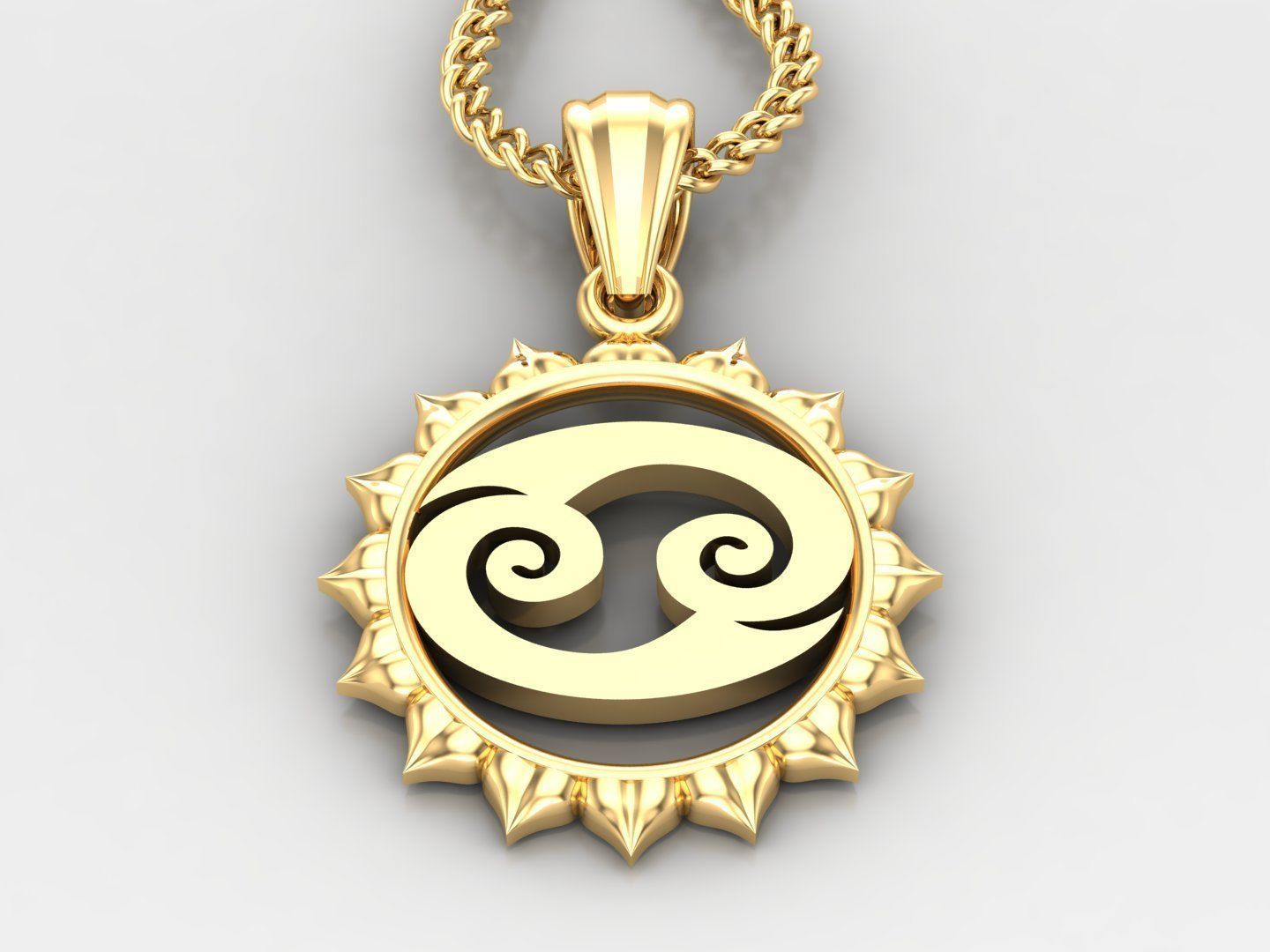 Sun Cancer Light Gold Pendant Version 7 3D print model_2