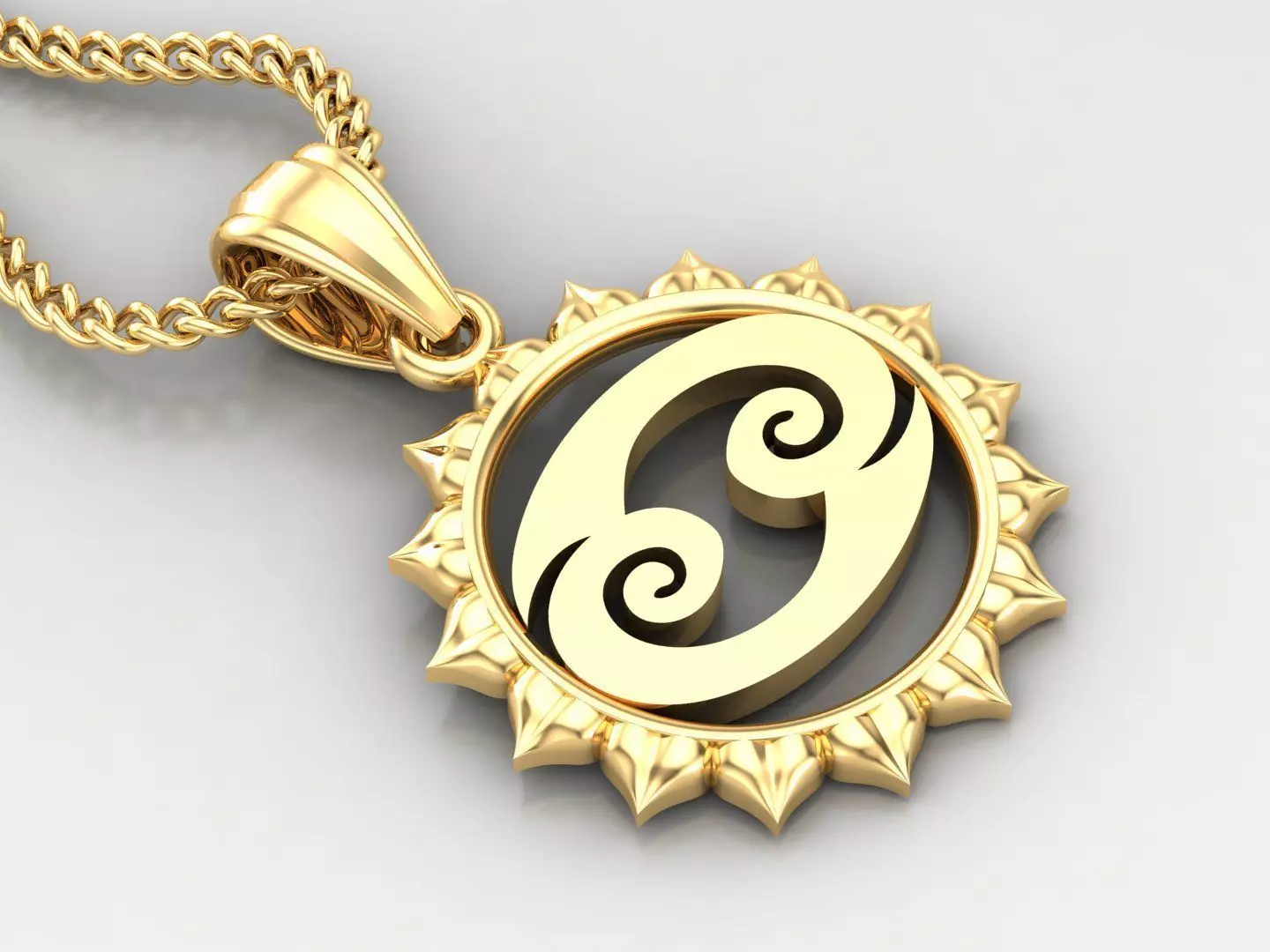 Sun Cancer Light Gold Pendant Version 7 3D print model_0
