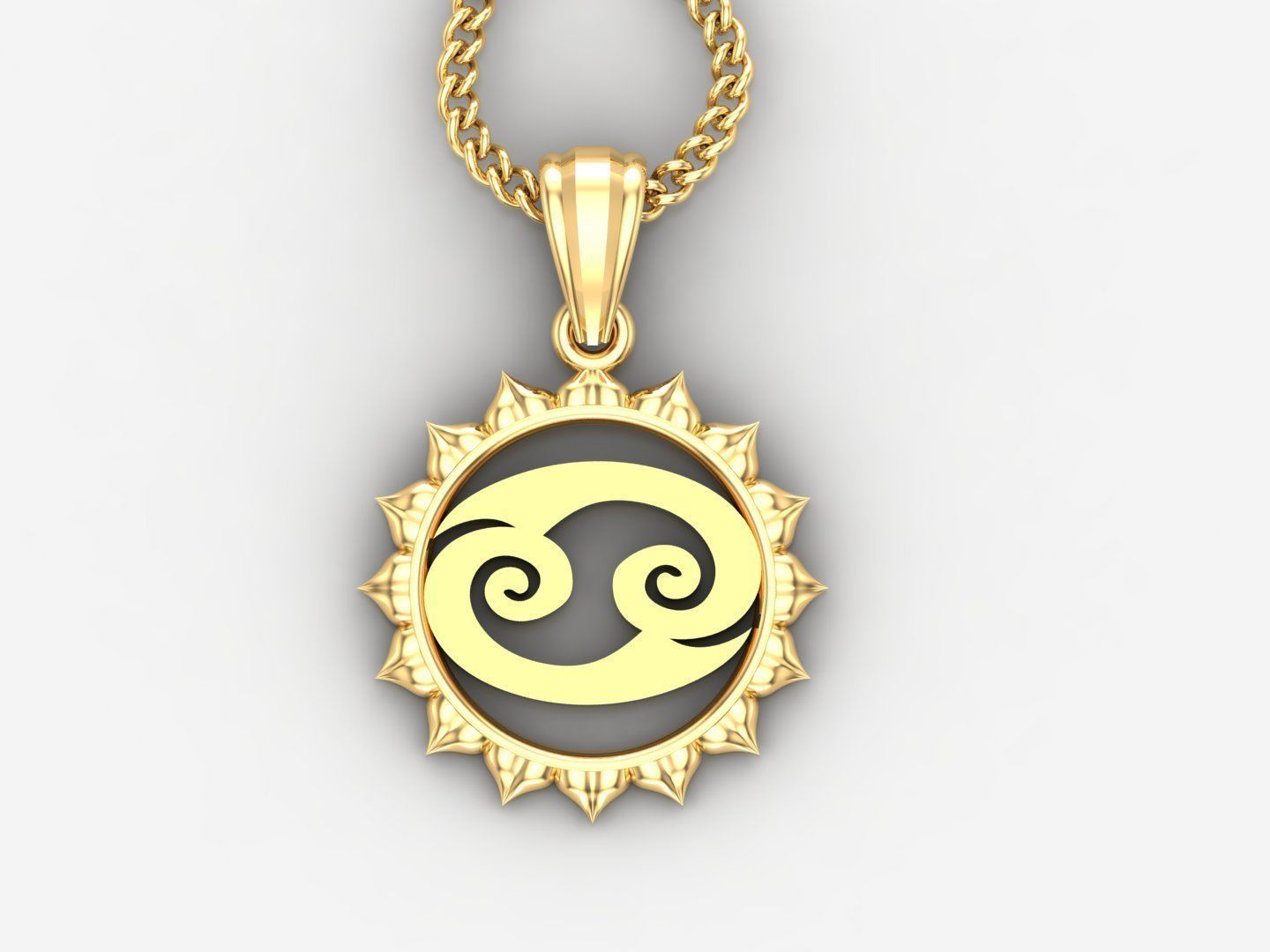 Sun Cancer Light Gold Pendant Version 7 3D print model_4
