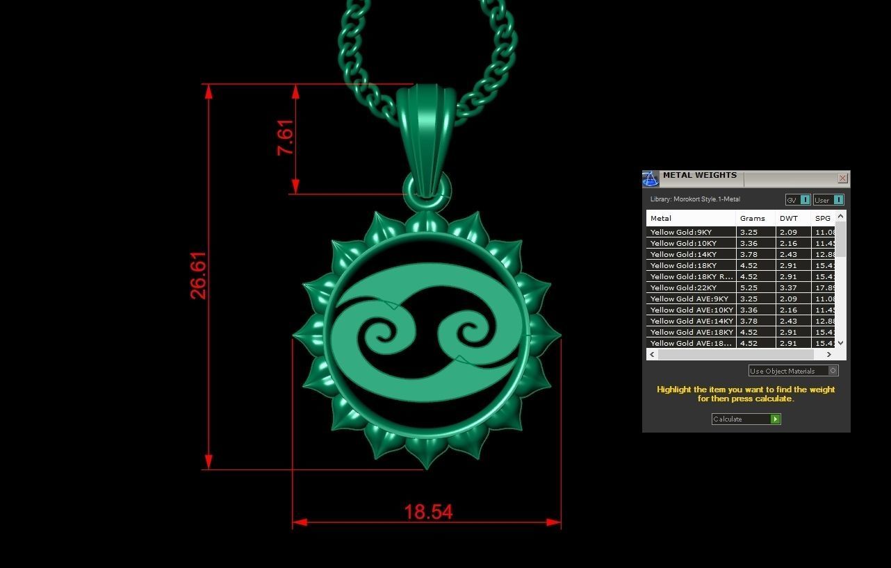 Sun Cancer Light Gold Pendant Version 7 3D print model_1