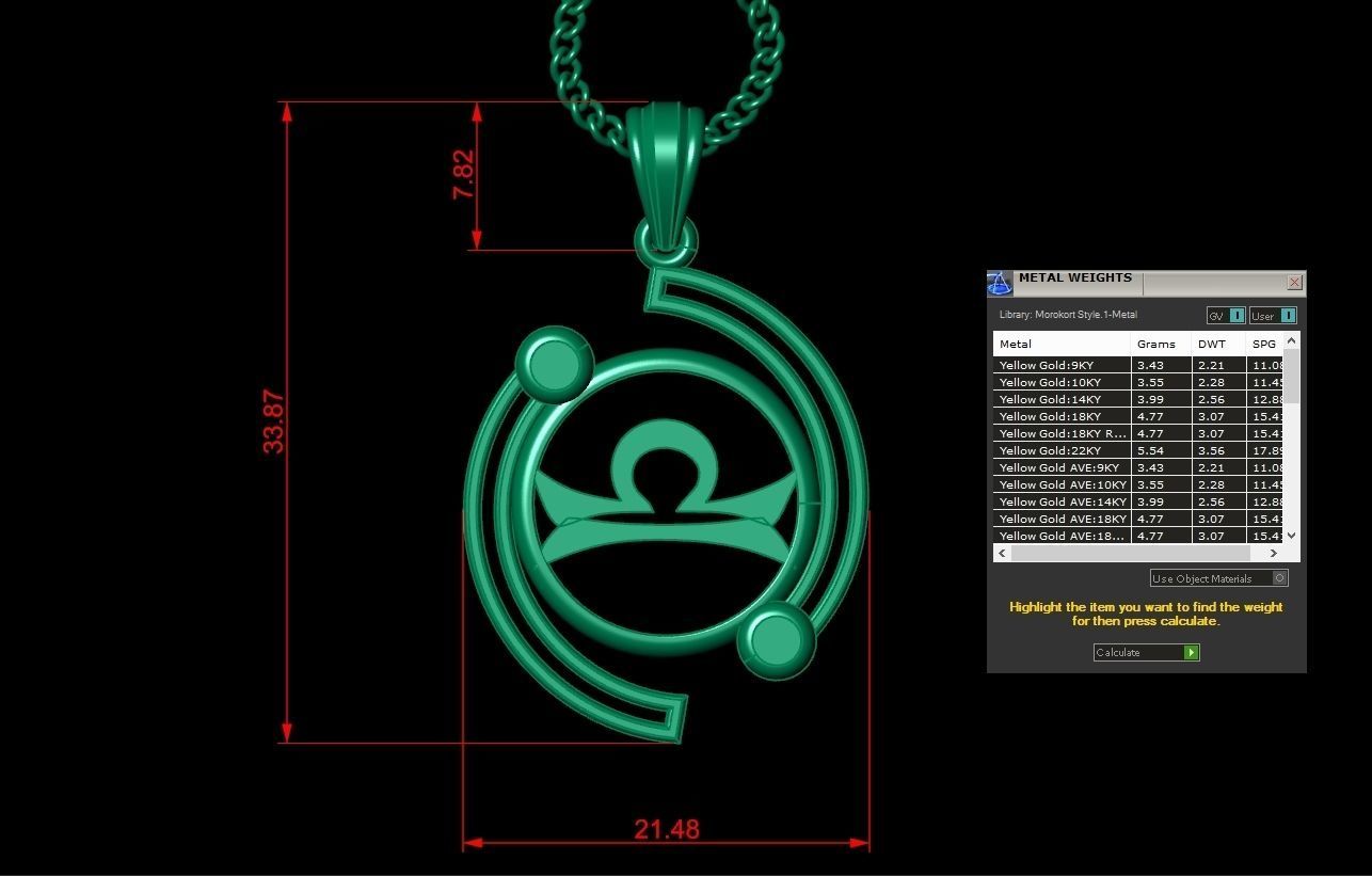 Galaxy Libra Light Gold Pendant Version 8 3D print model_1