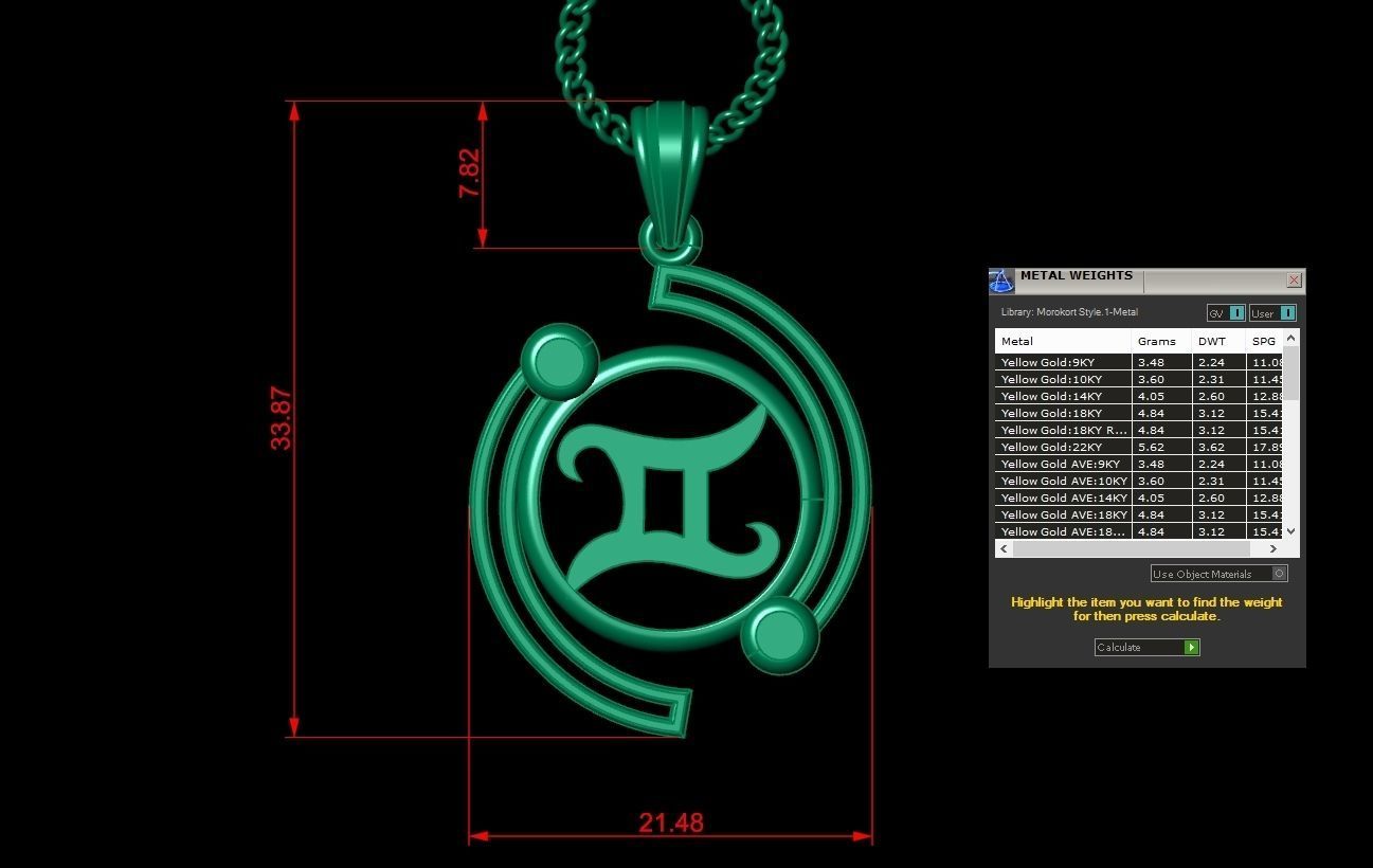 Galaxy Gemini Light Gold Pendant Version 8 3D print model_1
