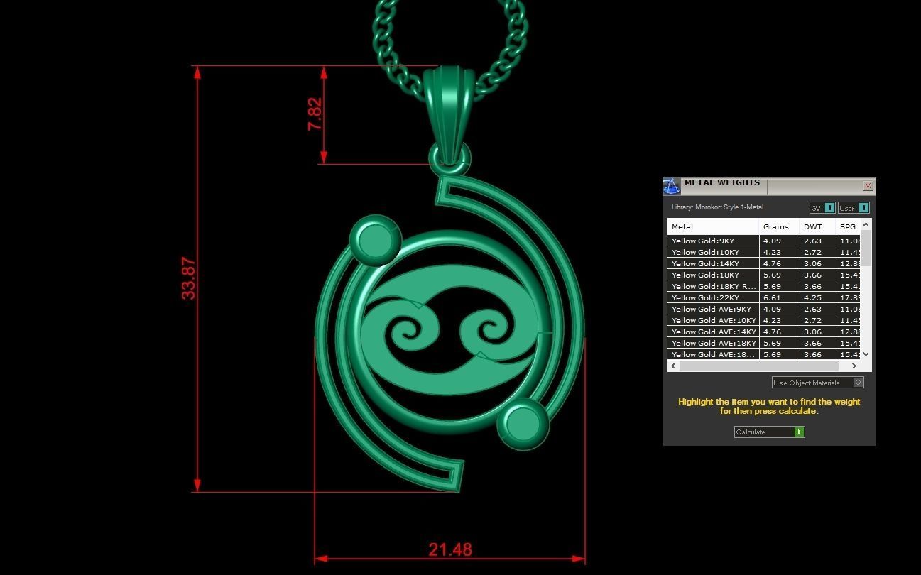 Galaxy Cancer Light Gold Pendant Version 8 3D print model_1
