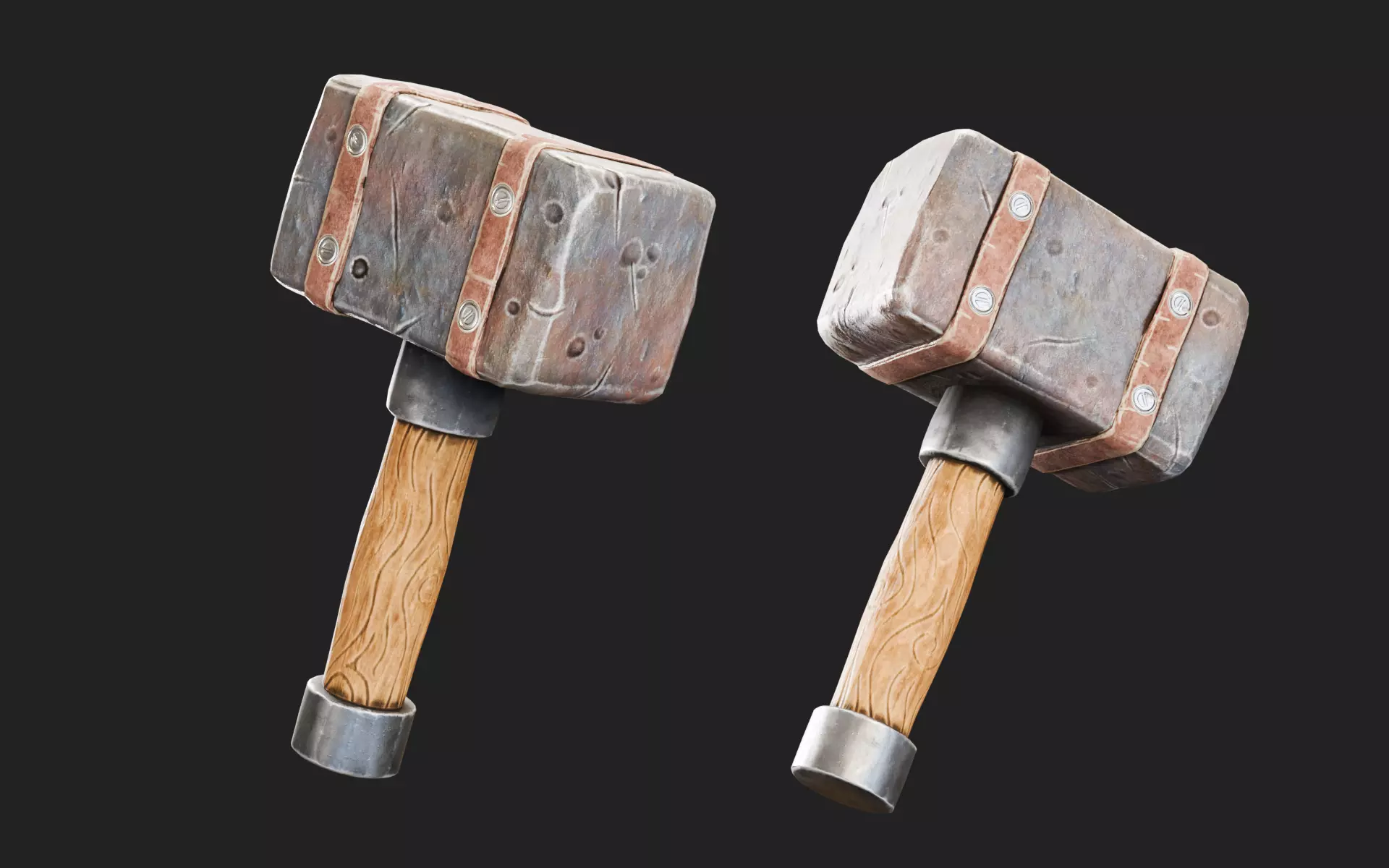Rusted Hammer Medieval Low-poly 3D model_0