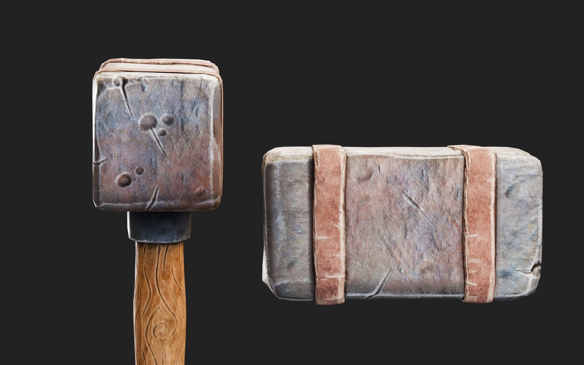 Rusted Hammer Medieval Low-poly 3D model_4