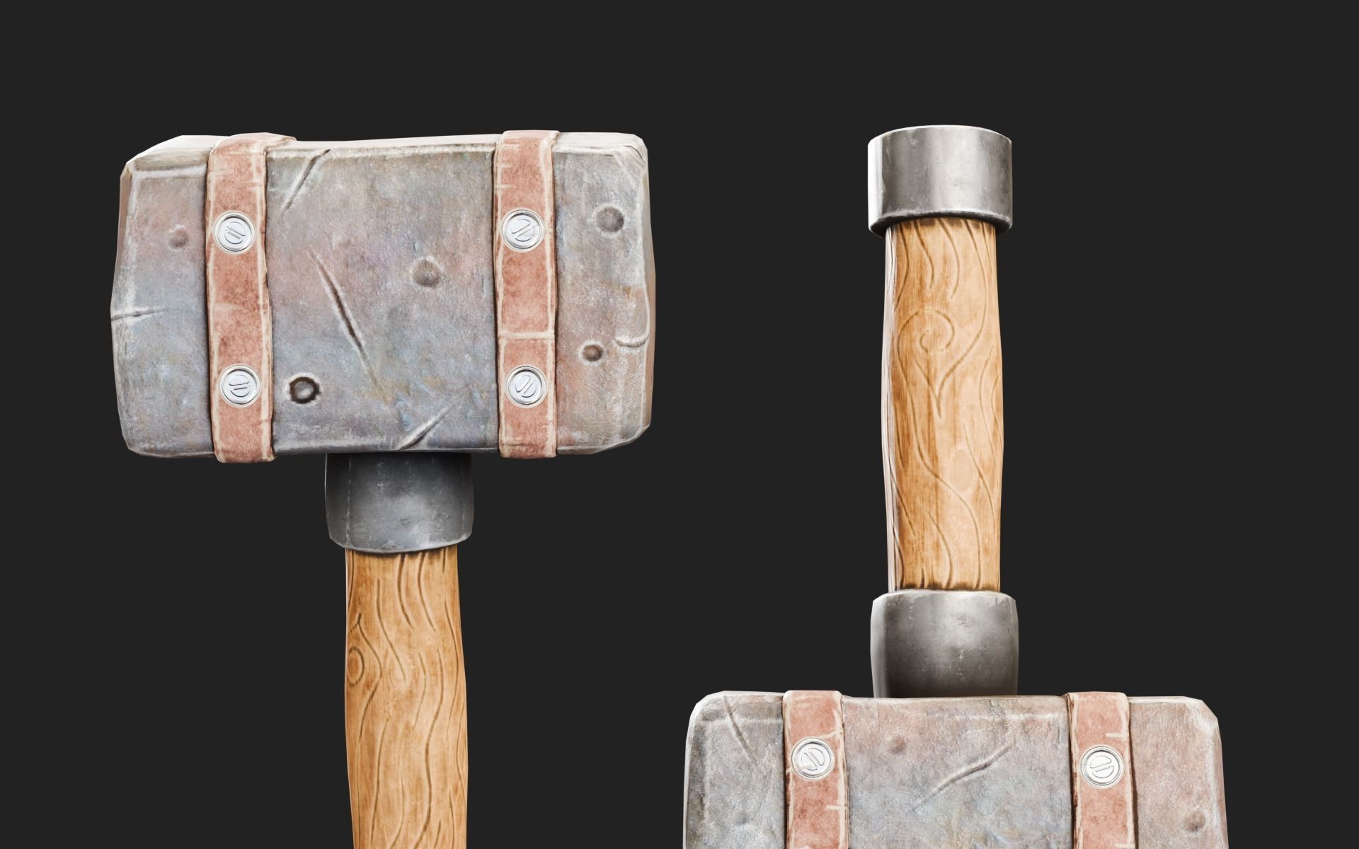 Rusted Hammer Medieval Low-poly 3D model_3