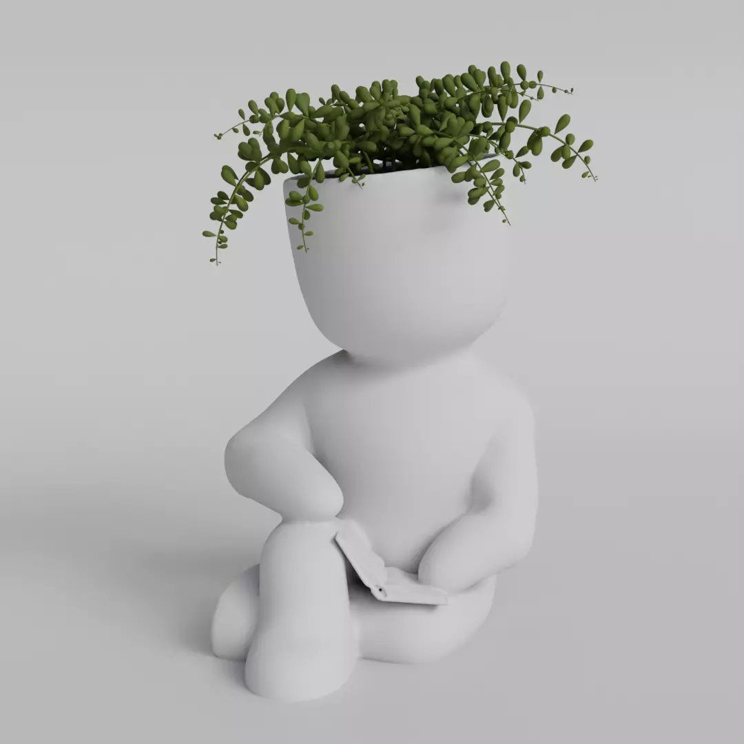 Cute Sitting Character Planter with Book 3D print model