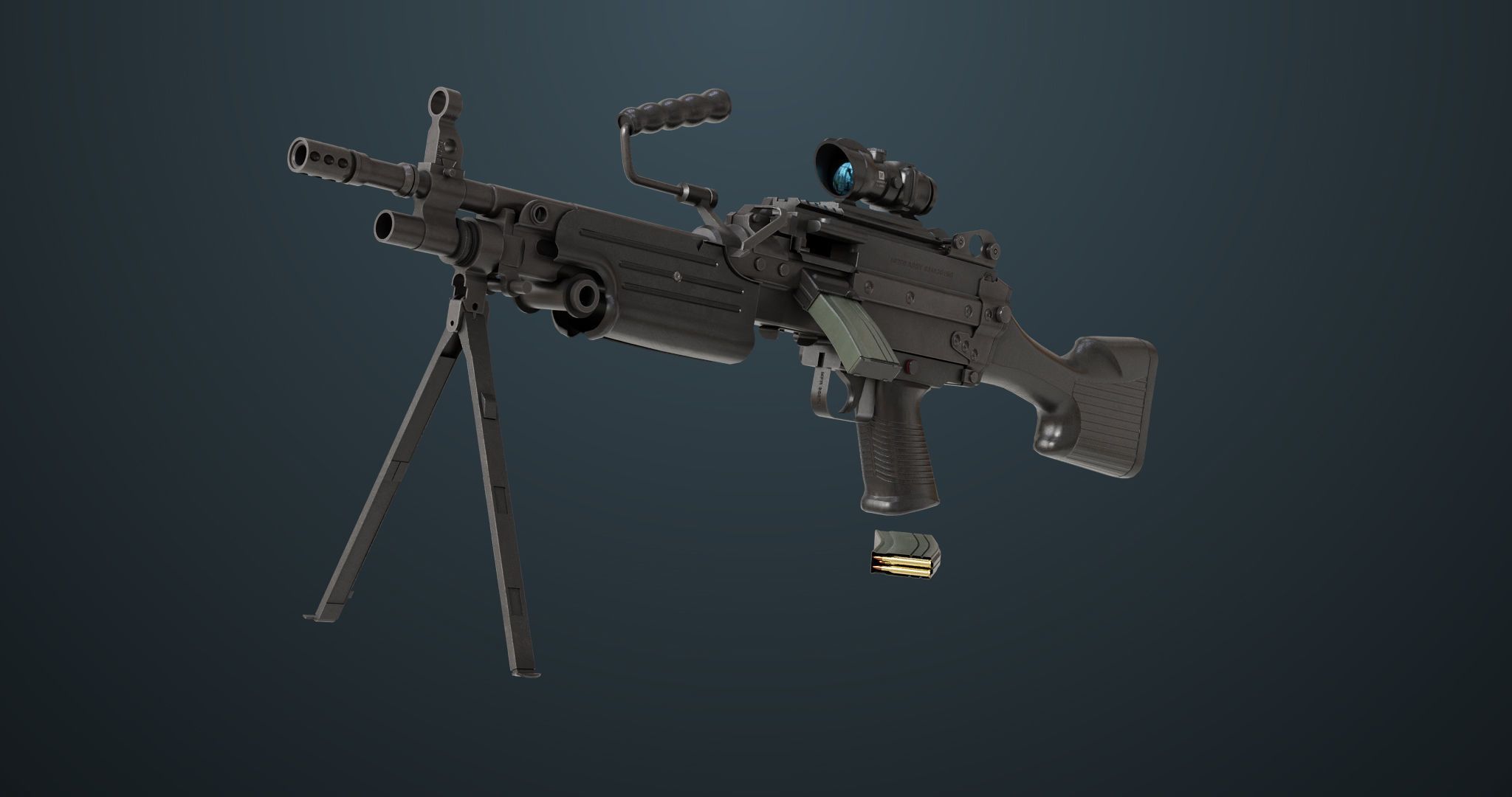 Machine Gun 07 All PBR Unity UE Textures Included Low-poly 3D model_3