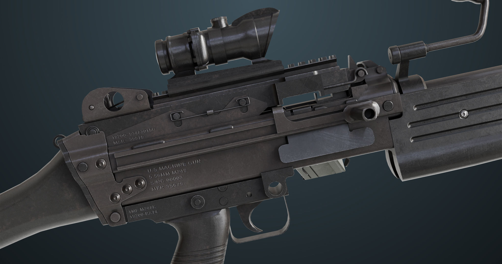 Machine Gun 07 All PBR Unity UE Textures Included Low-poly 3D model_16
