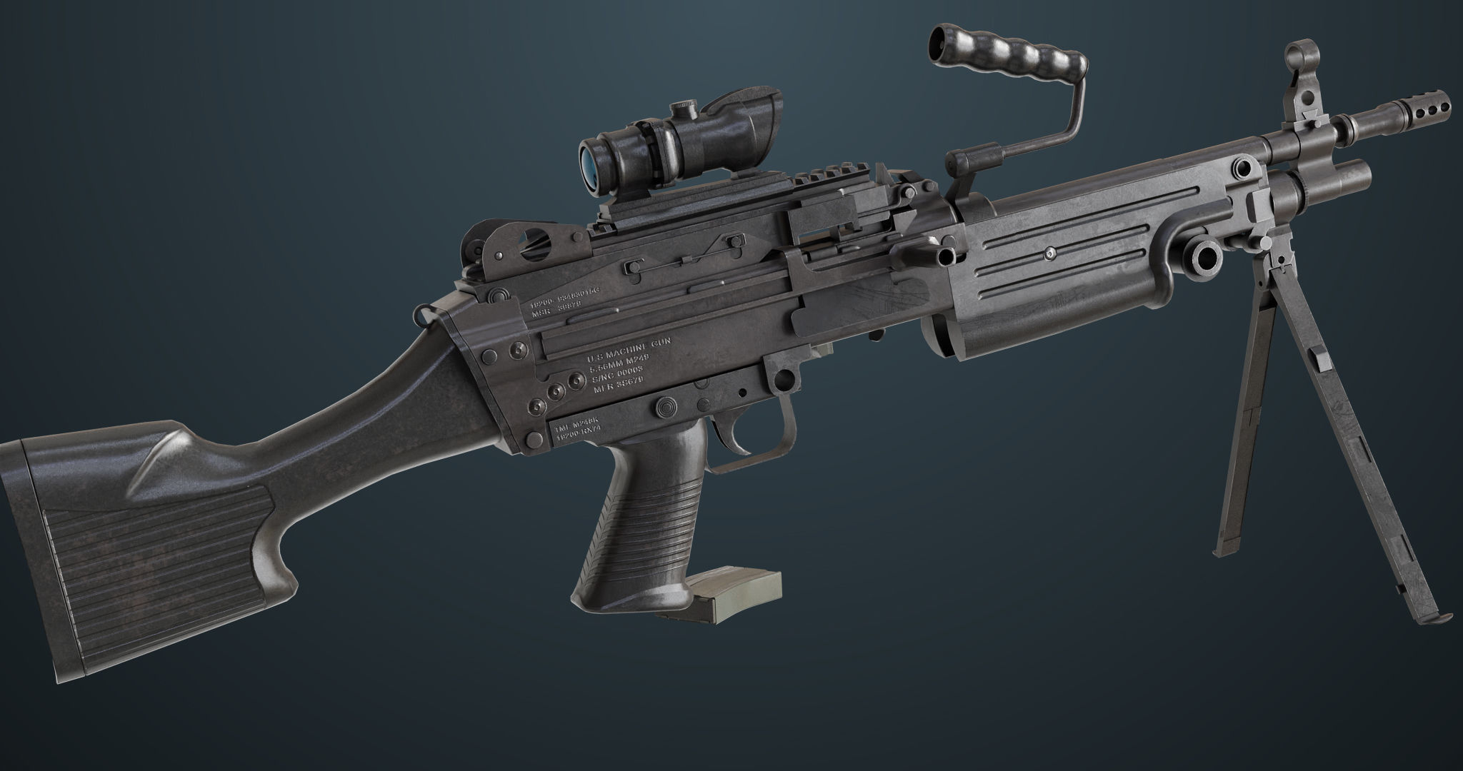 Machine Gun 07 All PBR Unity UE Textures Included Low-poly 3D model_15