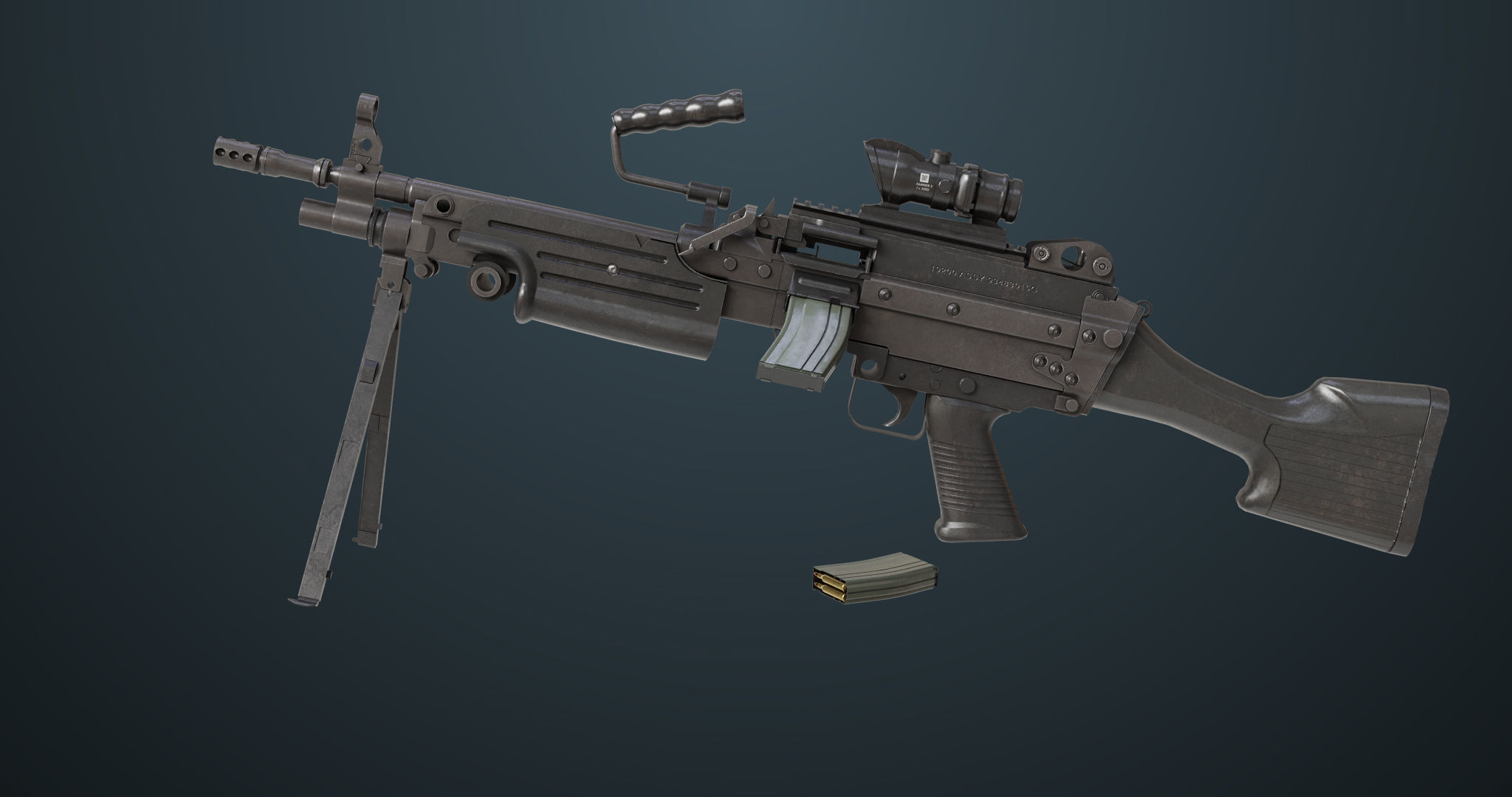 Machine Gun 07 All PBR Unity UE Textures Included Low-poly 3D model_1