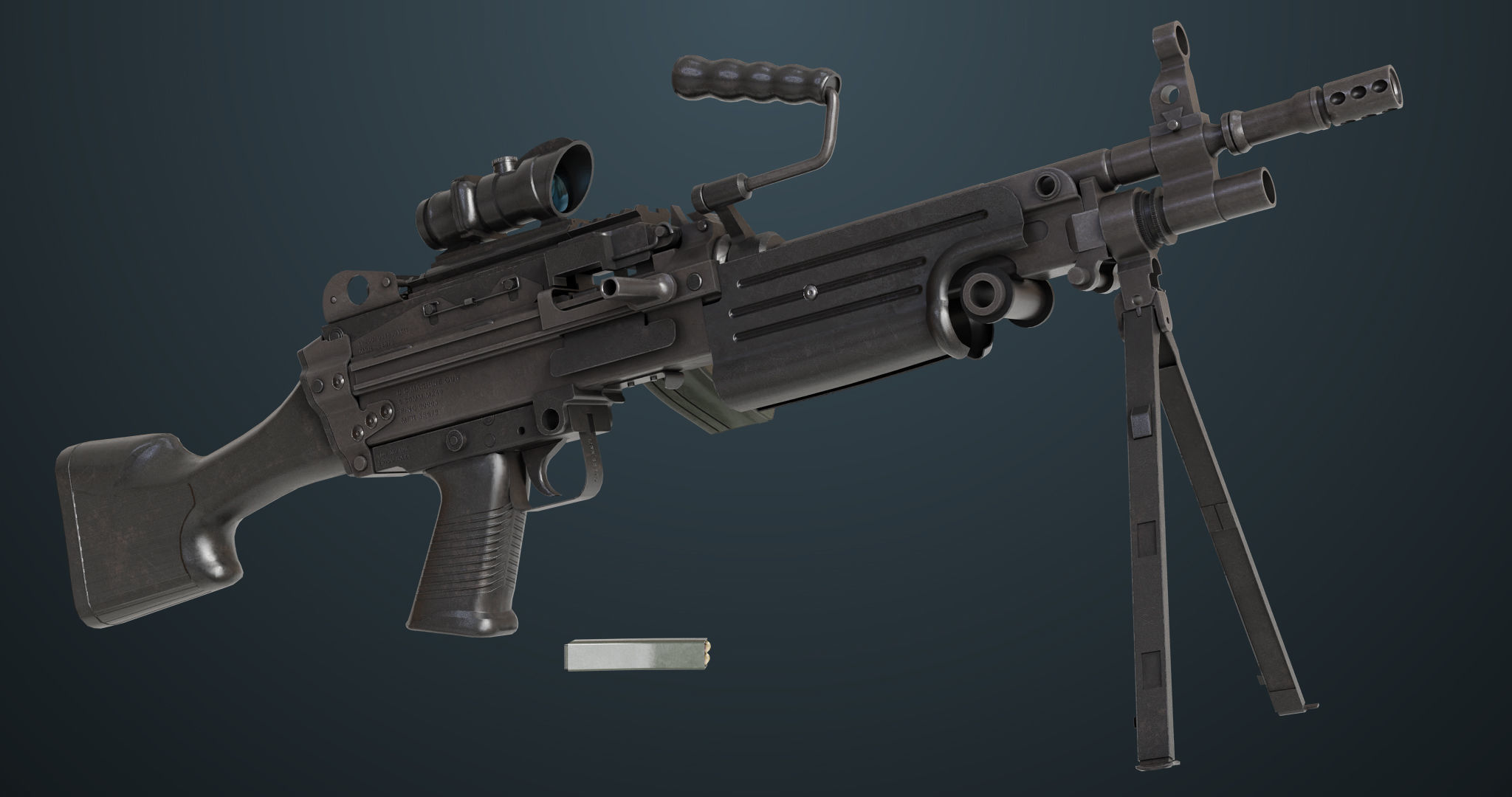 Machine Gun 07 All PBR Unity UE Textures Included Low-poly 3D model_17