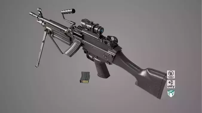 Machine Gun 07 All PBR Unity UE Textures Included Low-poly 3D model