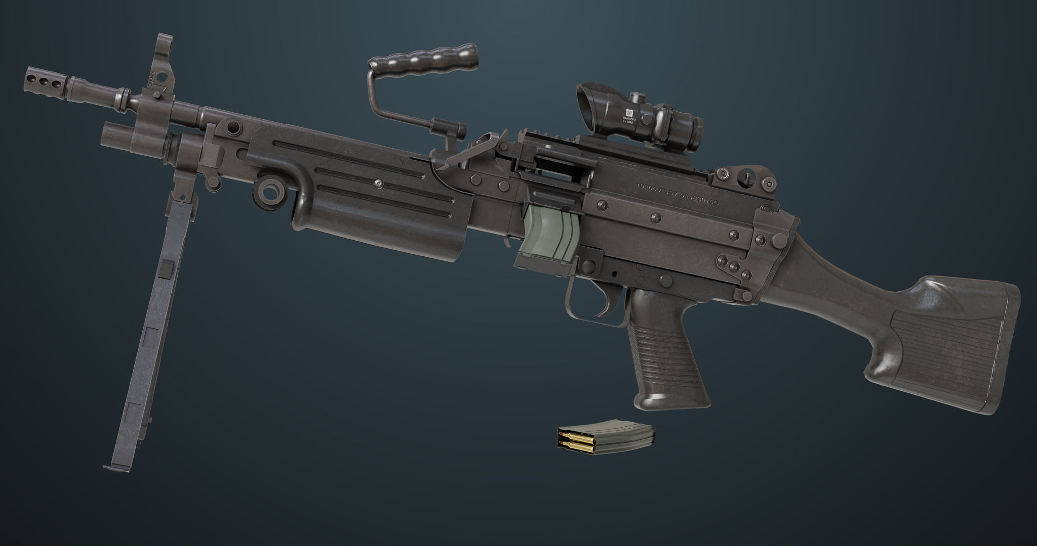 Machine Gun 07 All PBR Unity UE Textures Included Low-poly 3D model_11