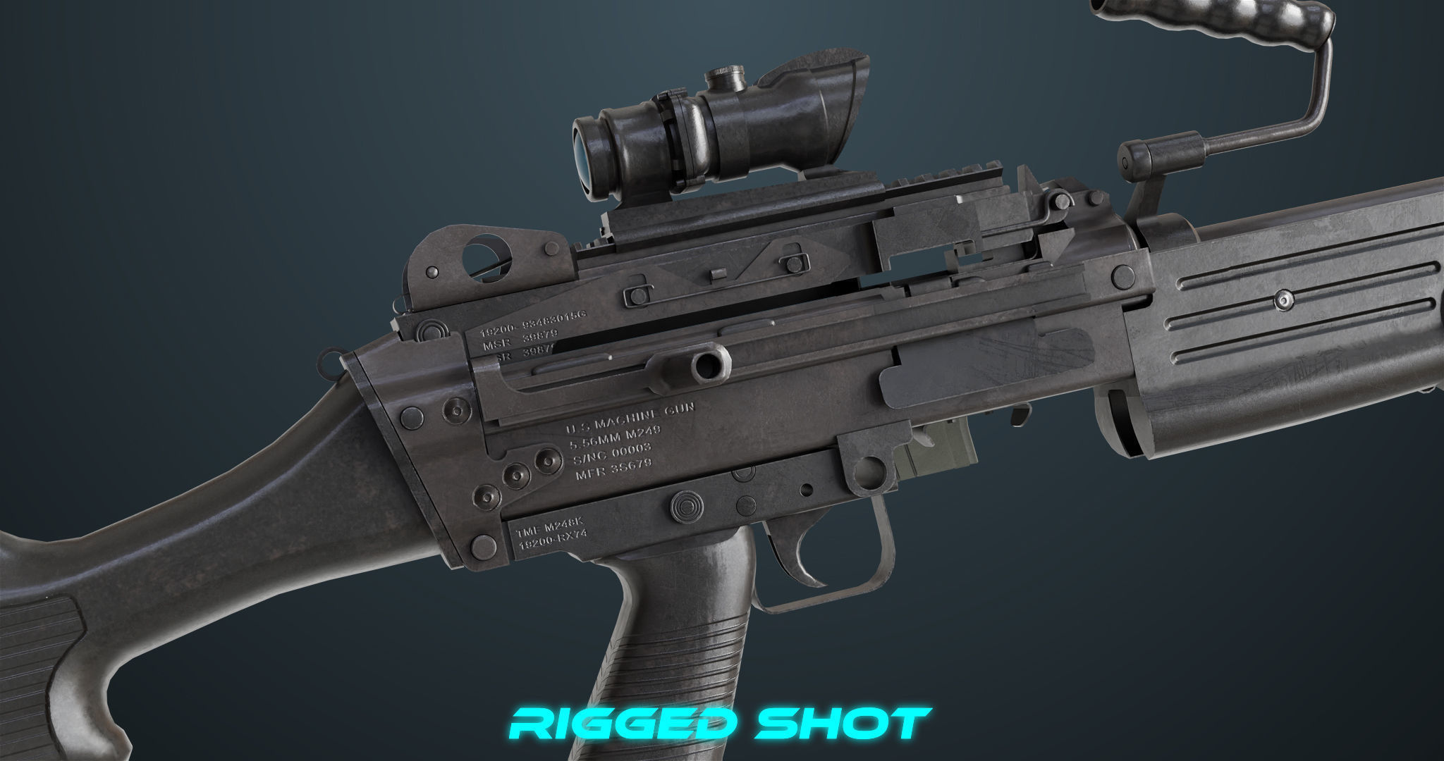 Machine Gun 07 All PBR Unity UE Textures Included Low-poly 3D model_5