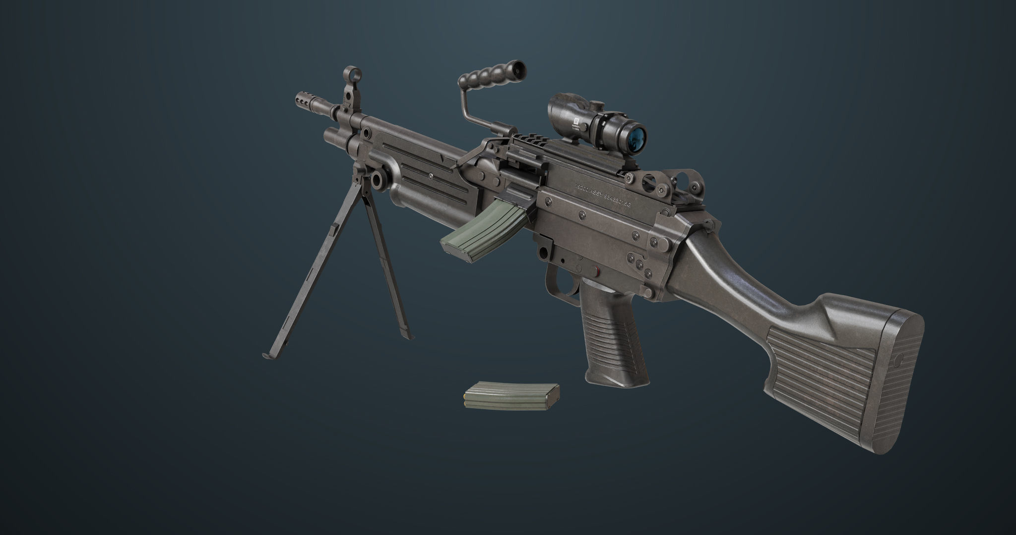 Machine Gun 07 All PBR Unity UE Textures Included Low-poly 3D model_10