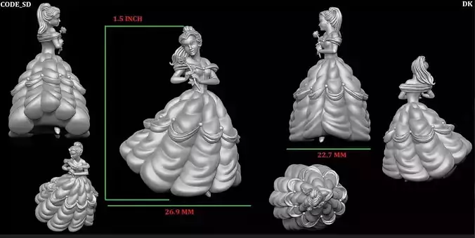 princess-belle-3d-mode pendent jewellery 3D model