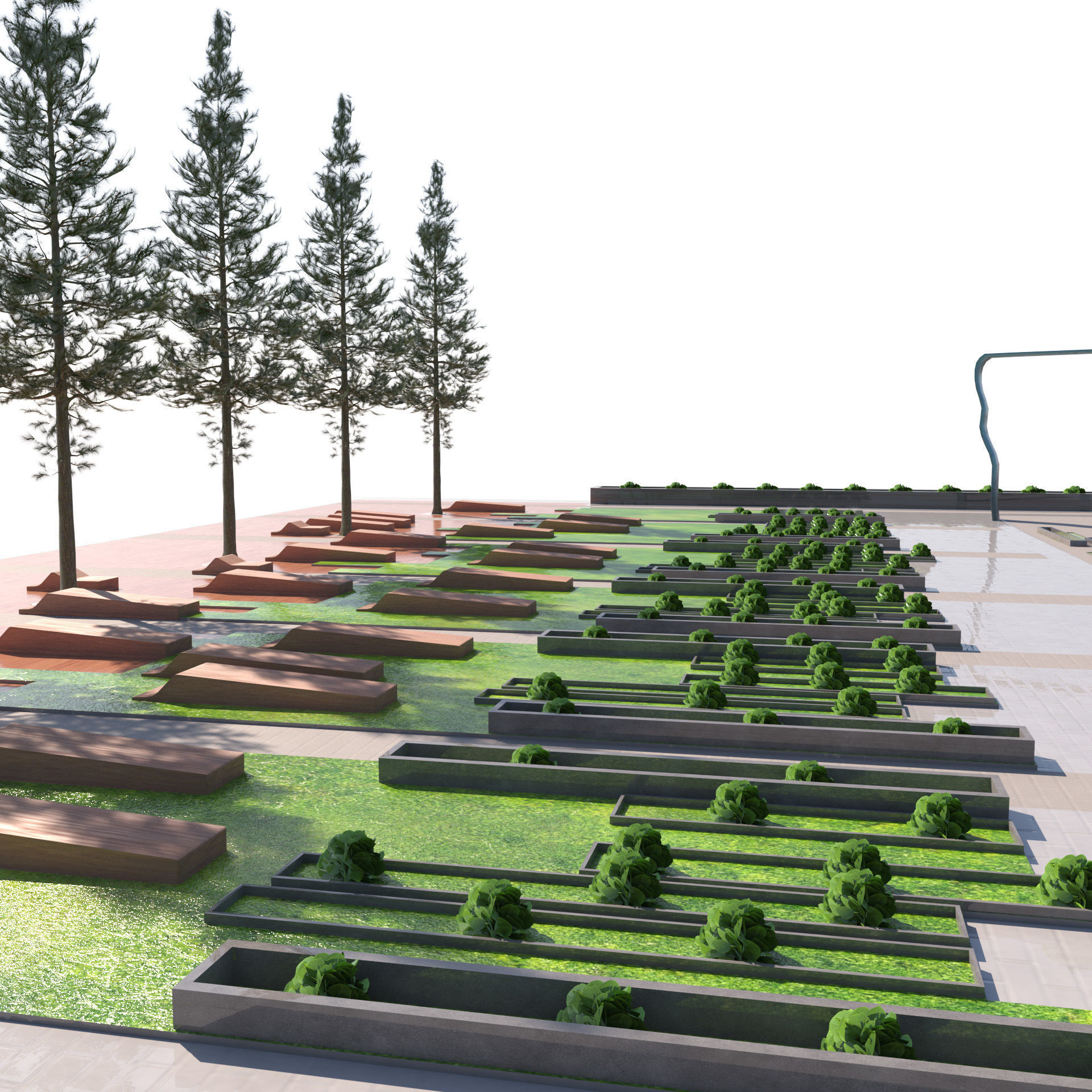 Low-Poly Park Landscape - Game Ready Low-poly 3D model_2