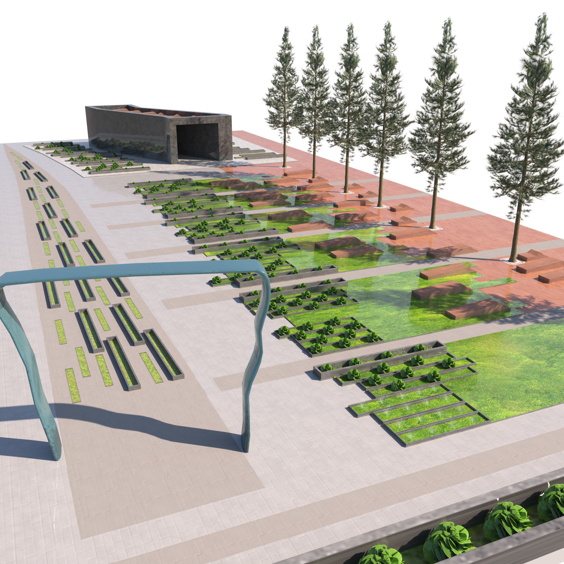 Low-Poly Park Landscape - Game Ready Low-poly 3D model_3