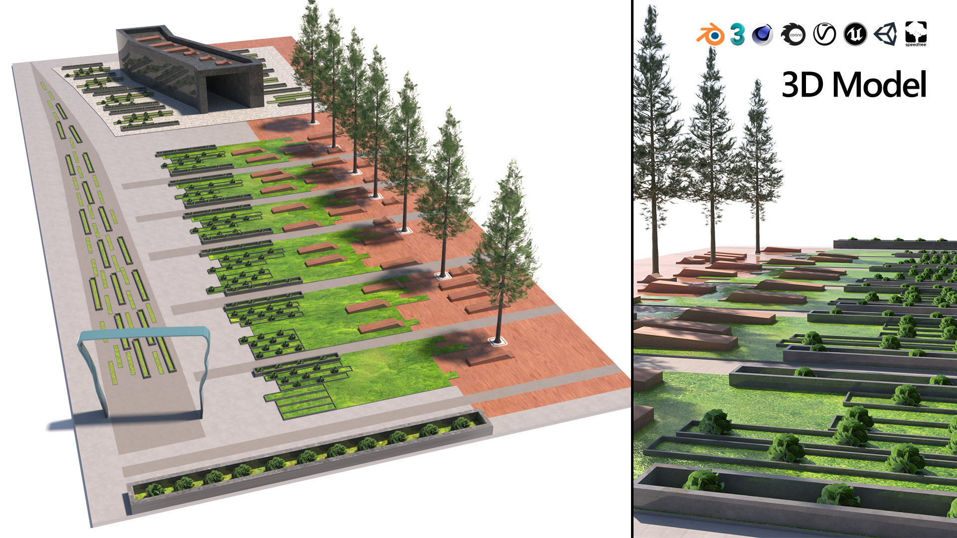 Low-Poly Park Landscape - Game Ready Low-poly 3D model_5