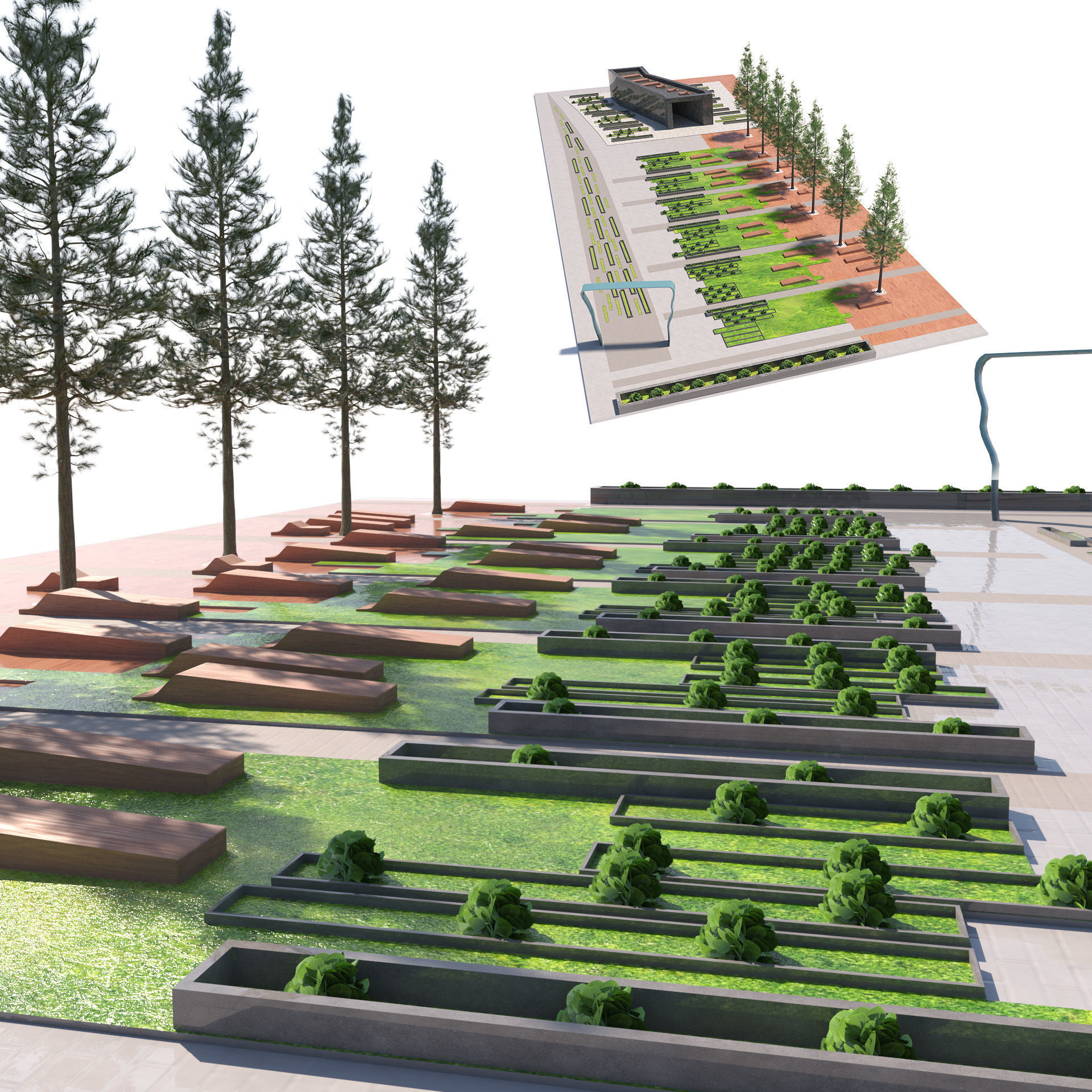 Low-Poly Park Landscape - Game Ready Low-poly 3D model_6