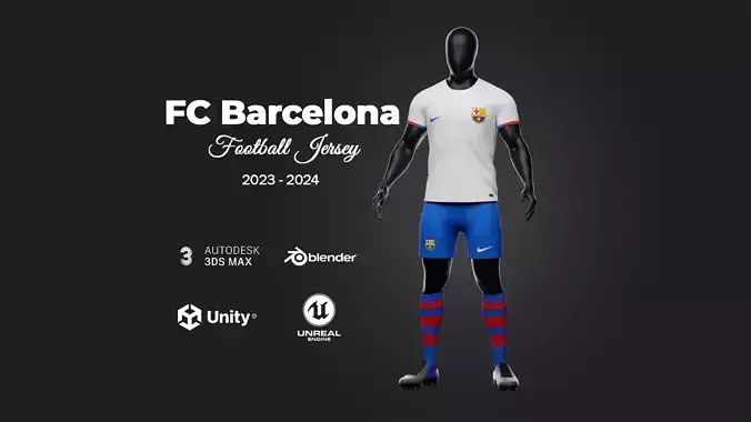 Football Jersey full outfit Away Kit FC Barcelona Team 2024 Low-poly 3D model