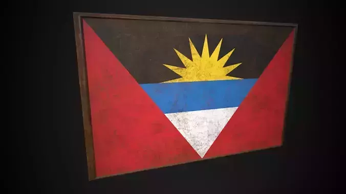 Old Picture Frame With Antique and Barbuda Flag - Game Ready 