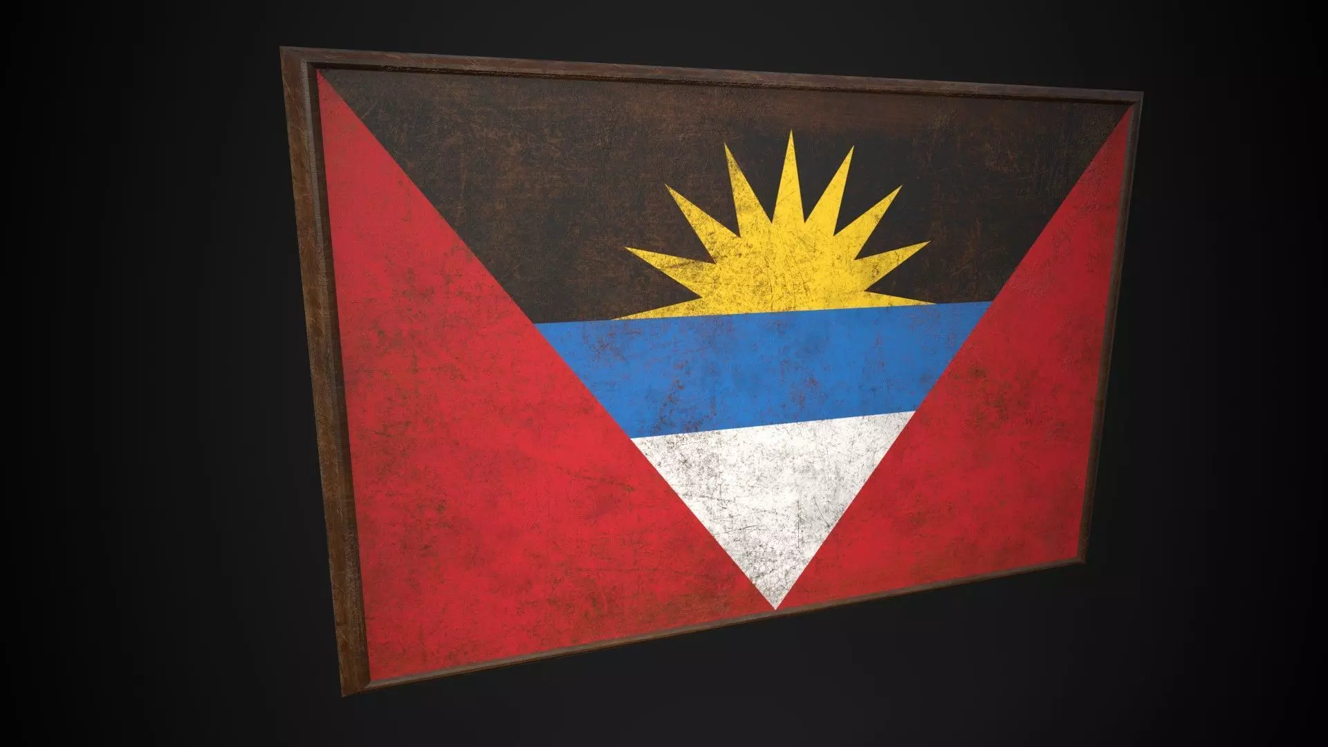 Old Picture Frame With Antique and Barbuda Flag - Game Ready Low-poly 3D model