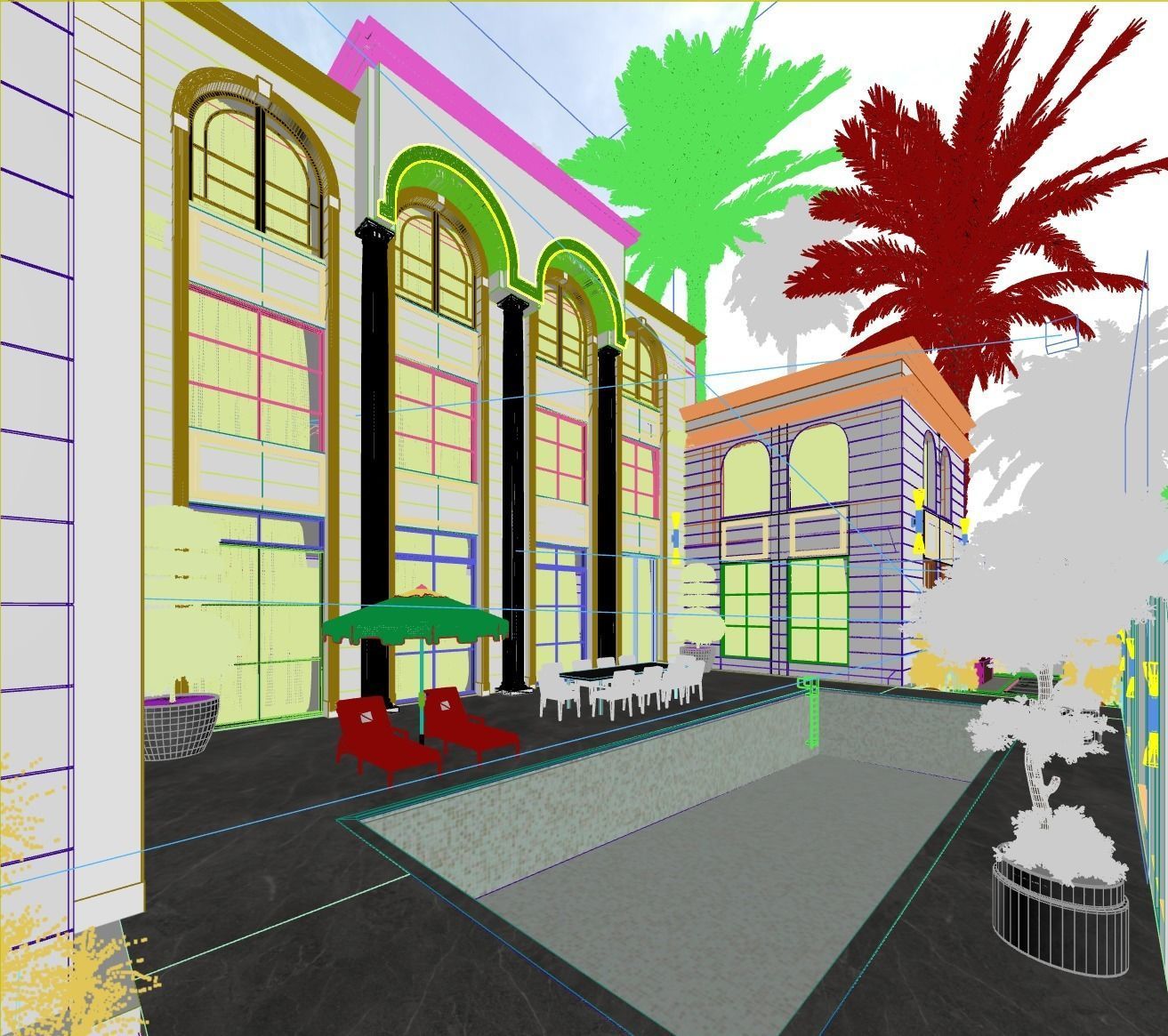 Classic White Villa 3d Model 3D model_19