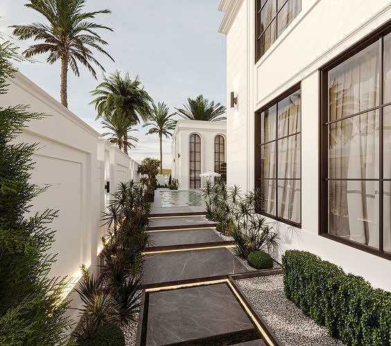 Classic White Villa 3d Model 3D model 5