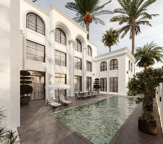 Classic White Villa 3d Model 3D model 7